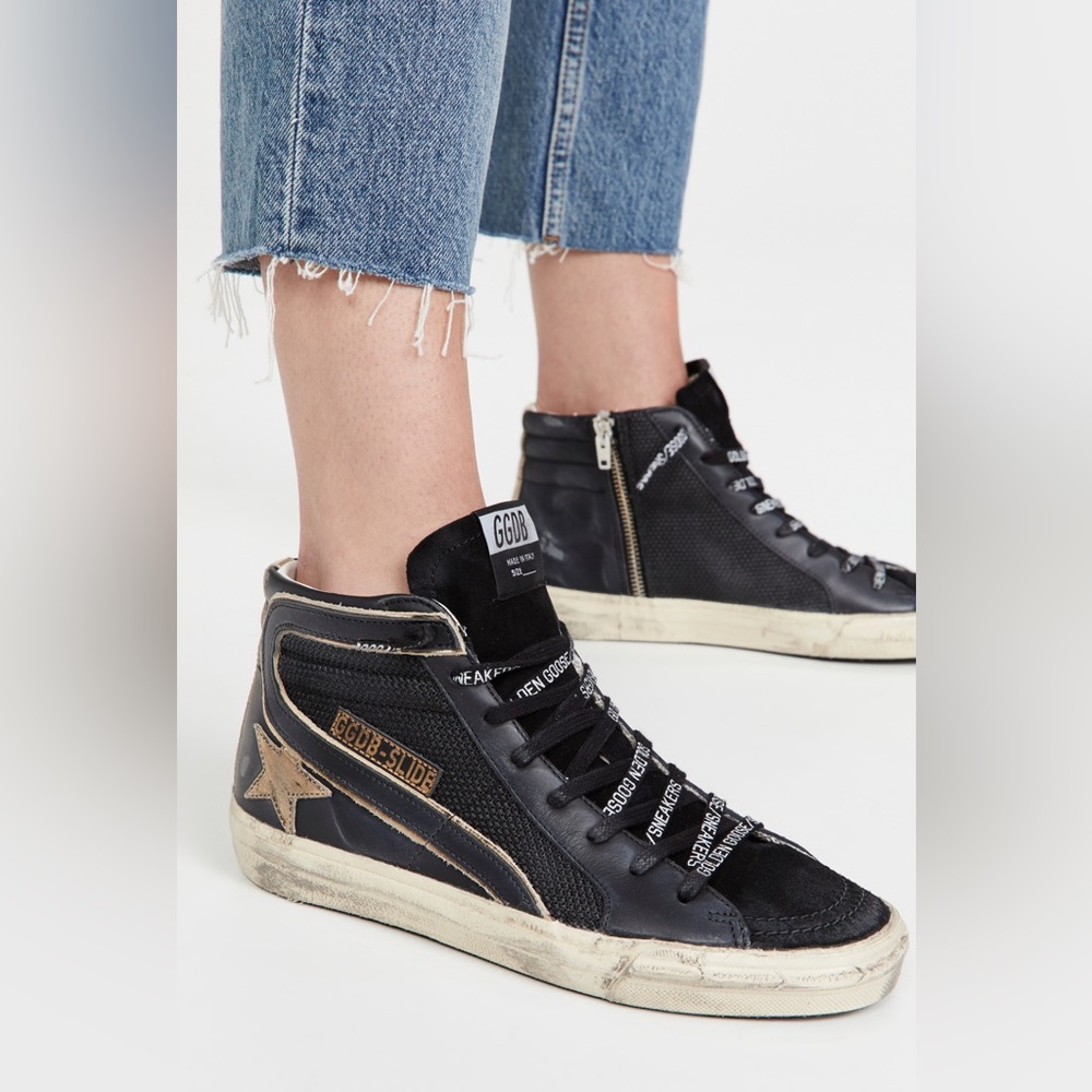 Golden Goose Slide Sneakers in black & gold